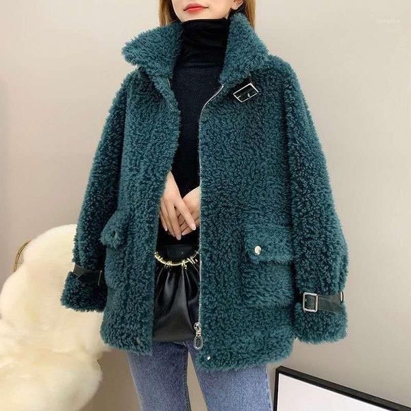 

autumn winter 2020 new women elegant thick warm real wool fur overcoat female casual office lady sheep shearing fur outwears z871, Black