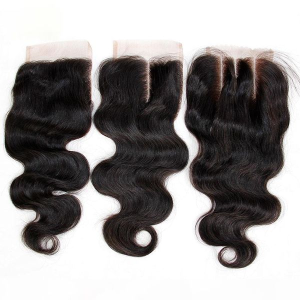 

brazilian peruvian malaysian indian cambodian body wave lace closure 4*4 unprocessed virgin human hair closures middle 3 way part, Black