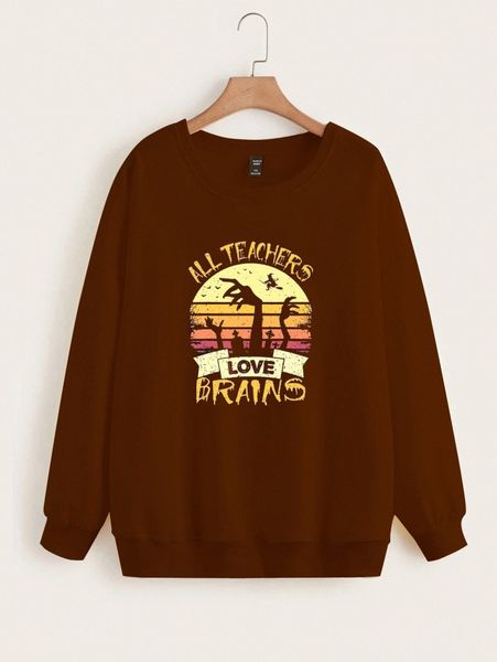 

plus slogan graphic drop shoulder sweatshirt s91y#, Black