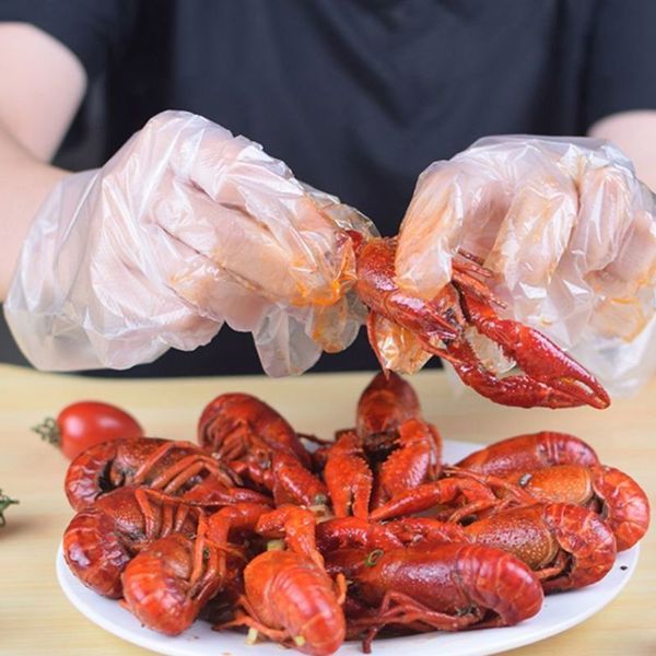 

gloves disposable plastic large clear polyethylene dealing 200pcs/100pcs cooking cleaning outdoor bbq accessor