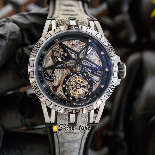

new watches sport dial titanium spider strap excalibur tourbillon alloy rddbex0862 mens case blue leather watch automatic skeleton qgmm, Slivery;brown