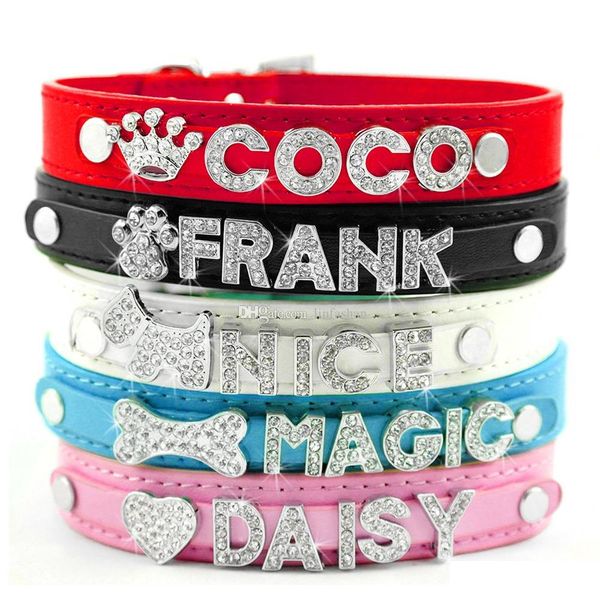 

5 colors 4 sizes) mixed pu leather personalized custom dog collars for 10mm letters and charms xcxdy