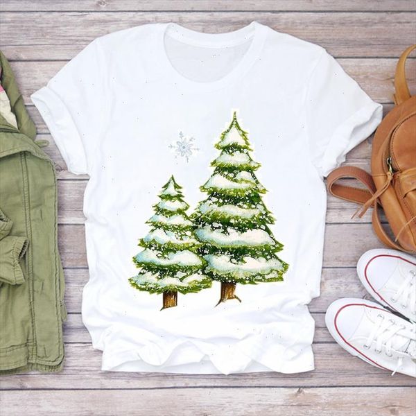 

women christmas clothing snow tree winter season 90s new year print lady t shirts tshirt ladies graphic female tee t shirt, White