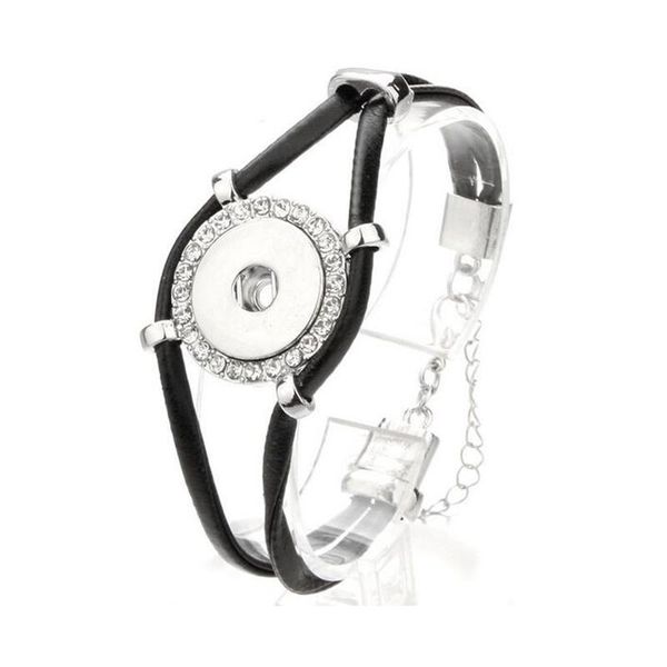 

new snap jewelry black genuine leather snap button bracelets diy crystal button bracelet for men women valentine's bbyfet, Golden;silver