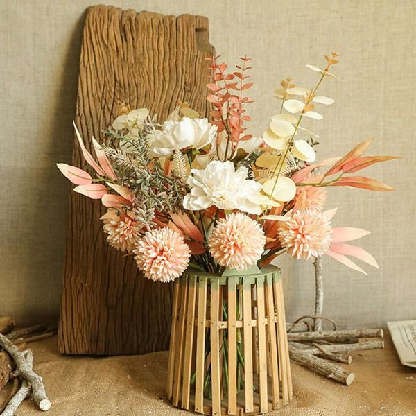 

decorative flowers & wreaths artificial plastic rainbow dandelion and peony flower bouquet floral garden wedding home decoration fake zhz006
