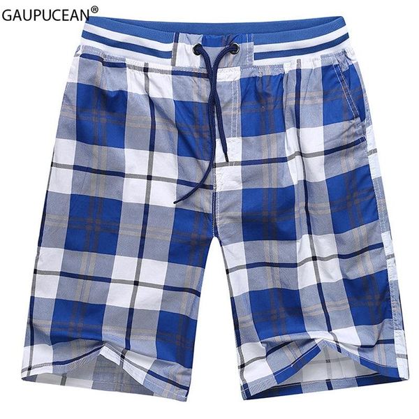 

men's shorts 100% cotton quality man fashion plaid pocket loose male blue young summer beach checked straight casual men short pants, White;black