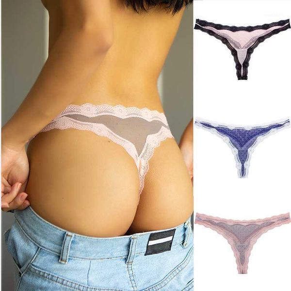 

transparent mesh lace women's thong stitching contrast color t pants hollow temptation seamless wave edge women's panties1, Black;pink