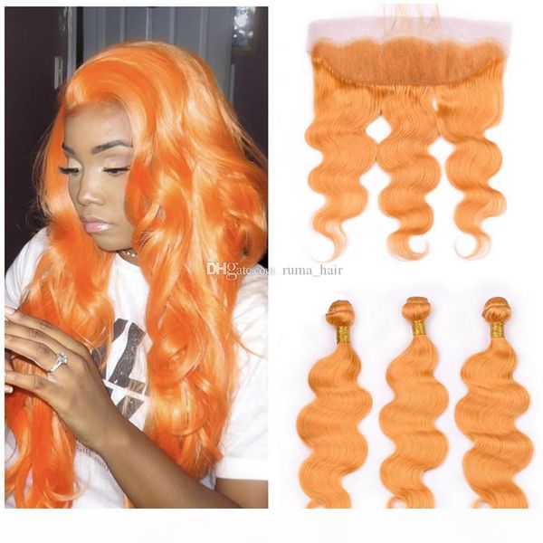 

orange human hair body wave with lace frontal closure #orange hair weaves peruvian virgin hair extensions 3 bundles with lace frontal, Black;brown
