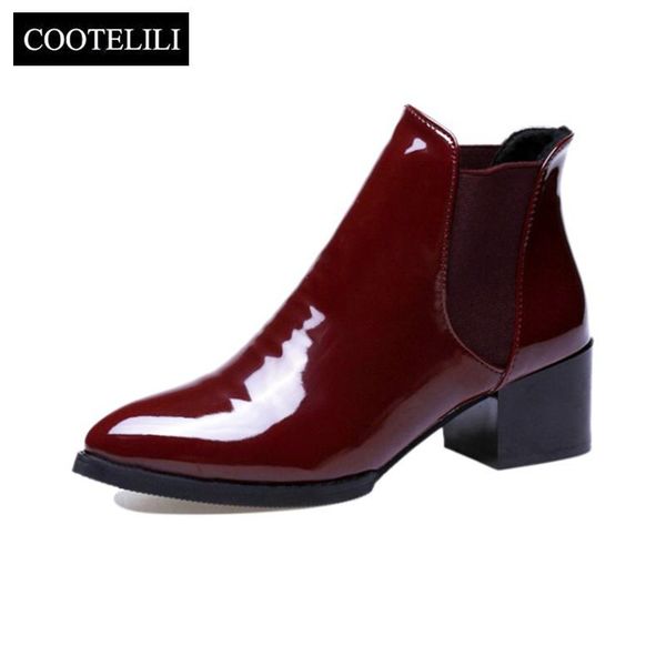 

boots cootelili comfortable 5cm high heels ankle for women pointed toe warm autumn winter shoes pumps red black 35-39