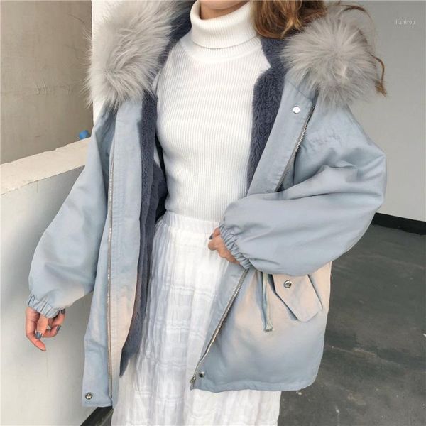 

2021 new winter women korean loose large fake fur collar coat female safari style jacket ladies hooded long oversize parkas z161, Black