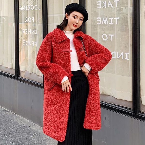 

winter thick and warm 3 row buttons with pocket pink oversize x-long teddy coat 2020 new faux fur women lamb fur coat 4 color, Black