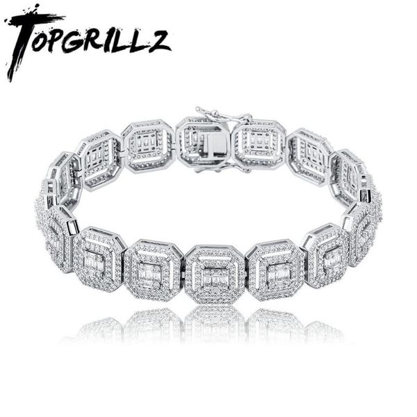 

link, chain rillz 13mm personality baguette bracelet miami cuban iced out cubic zirconia hip hop jewelry for gift, Black