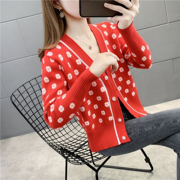 

ov0gc very fairy sweater sweaterwomen's knitting cardigan 2020 autumn women korean small versatile flower foreign style loose sweater n, White;black