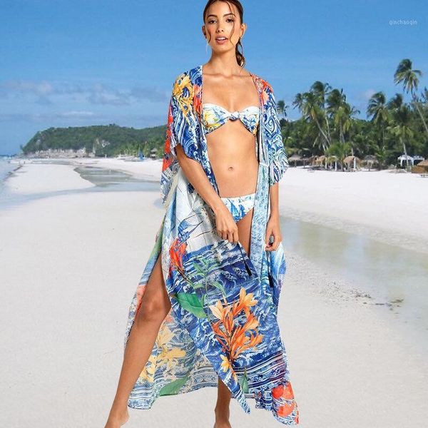 

cover-ups bikini long kimono cardigan cotton tunic plus size women summer beach wear swim suit cover up1