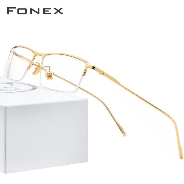

fonex pure titanium glasses men 2019 new prescription eye glass for men half square eyeglasses frame myopia optical eyewear 8514 t200428, Silver
