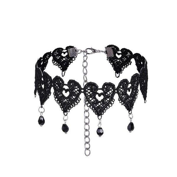 

heart shape lace sexy чокеры для женщин кристалла бисера подвески готического ожерелье простого choker девушка оптовой продажи ювелирных изд, Golden;silver
