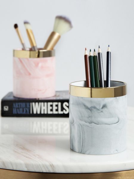 Glod Marble Makeup Brush Storage Holder Stand Dresser Cosmetic Desck Organizer Pen Matita Penna Righello Holder Ceramica Tumbler Cup Y200111