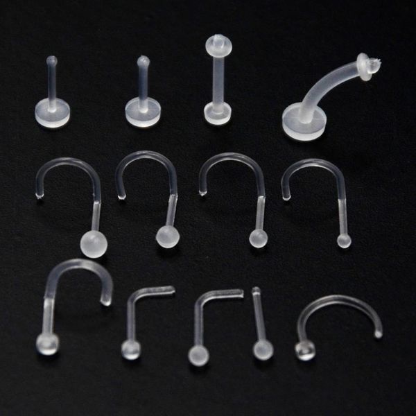 

10pcs/lot bioplast flexible nose lip ring labret earring eyebrow ring belly ring nose studs cartilagem body piercing jewelry q jllljo, Silver
