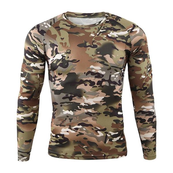 T-shirt da uomo Outdoor Camouflage T Shirt Uniforme da uomo Manica lunga Traspirante Combattimento Stretto Tee Top 2022 Tattico Militare Abbigliamento uomo