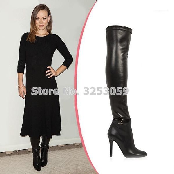 

long boots black leather ankle buckle strap over the knee boots thin high heels thigh high gladiator1