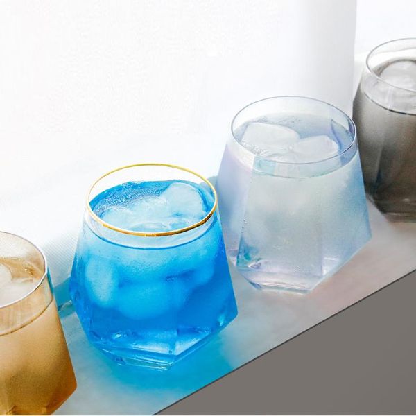 

300ml glass wine glasses milk cup colored crystal glass geometry hexagonal cup phnom penh whiskey cup dhd36