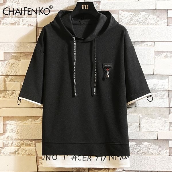 Männer Sommer Neue Straße Hip Hop Männer Hoodies Mode Lässig Kurzarm Hoodies Sweatshirts Lose Druck Nähte Hoodies 201020