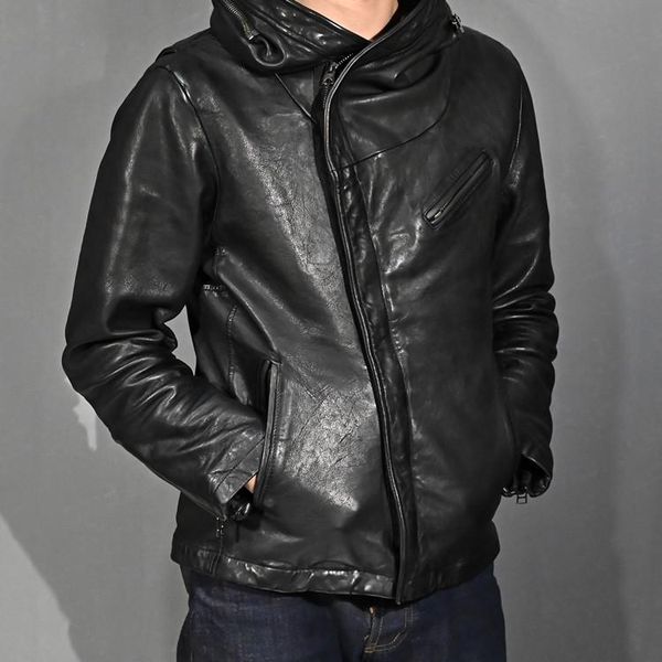 

new arrival.japan slim style genuine leather jacket.tanned sheepskin clothes.men black vintage leather coat