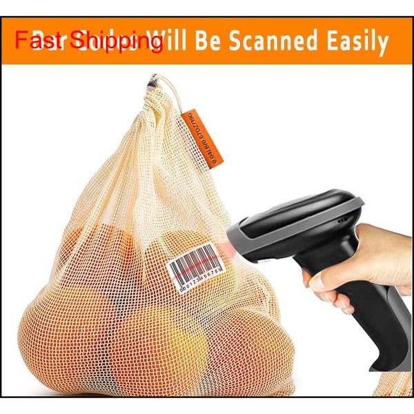 

reusable cotton mesh produce bags - biodegradable organic cotton vegetable bags double stitched seams with draws qyllvg wphome