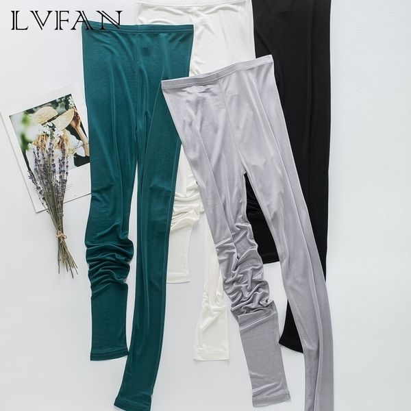 

new double-sided knitted silk pure silk, breathable, elastic, buttock leggings ankle-length pants pencil pants lvfan k039 201106, Black;white