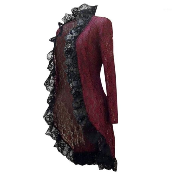 

cosplay steam punk party coat women thin vintage lace coat uniform costume waist back bandage lace stitching d911221, Black;brown