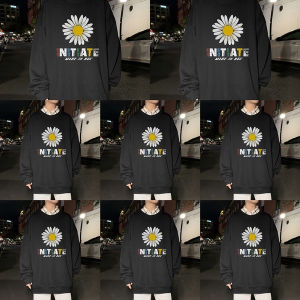 

autumn new fashion daisy crew neck men's loose long sleeve shirtshirt shirtins fashion large bottoming shirt vhnjh, Black