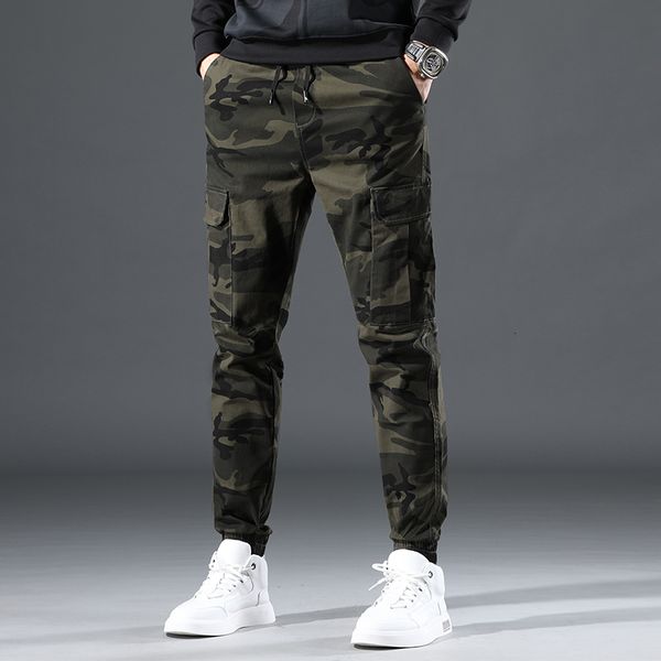 

2021 new fashion designer men jeans camouflage casual cargo pants big pocket slack bottom wide leg trousers streetwear hip hop joggers 1r78, Blue
