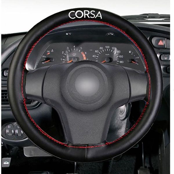 

black genuine leather hand sew car steering wheel cover for corsa car accessories1