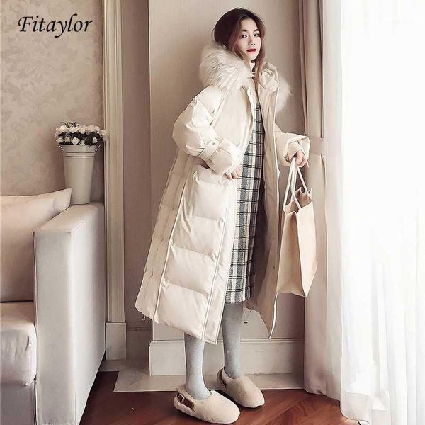 

fitaylor real raccoon fur collar 2020 women winter jacket white duck down jacket thick long down coat female hooded parka1, Black