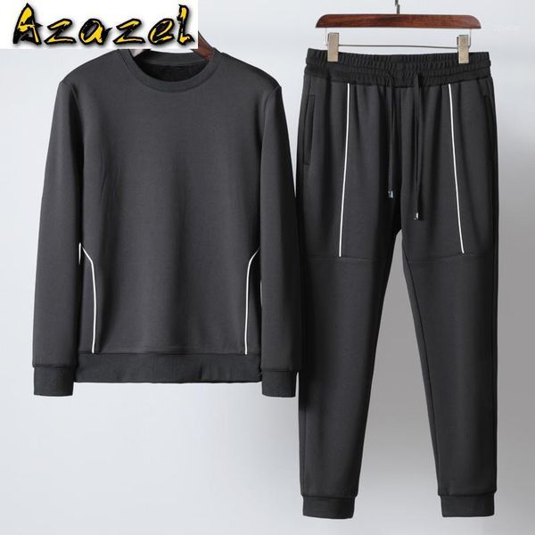 

men's tracksuits azazel mens sets (sweatshirt+pants) luxury add velvet solid color hooded sweatshirts men autumn winter elastic waist, Gray