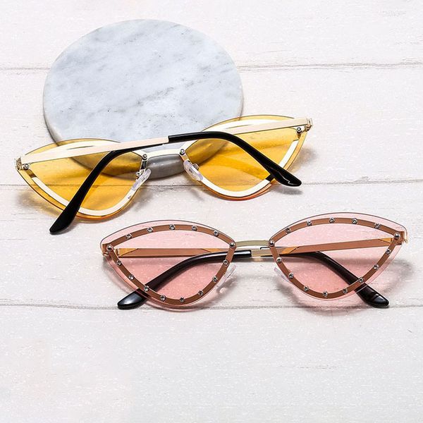 

sunglasses shauna fashion women crystal small cat eye rimless shades uv400