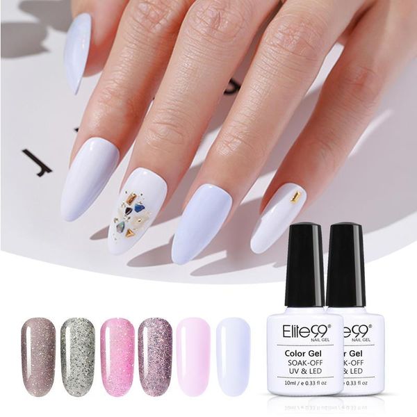 

nail gel elite99 6 pieces/lot polish set for manicure 10ml glitter color uv long lasting lacquer art varnish, Red;pink