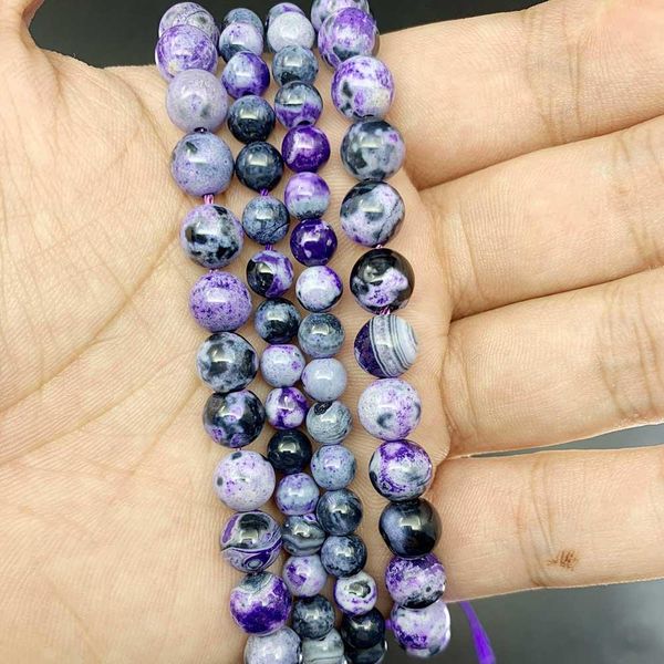 

1 strand lot 6 8 10 mm natural purple flame agates stone bead round loose spacer beads for jewelry making findings diy h wmtlky