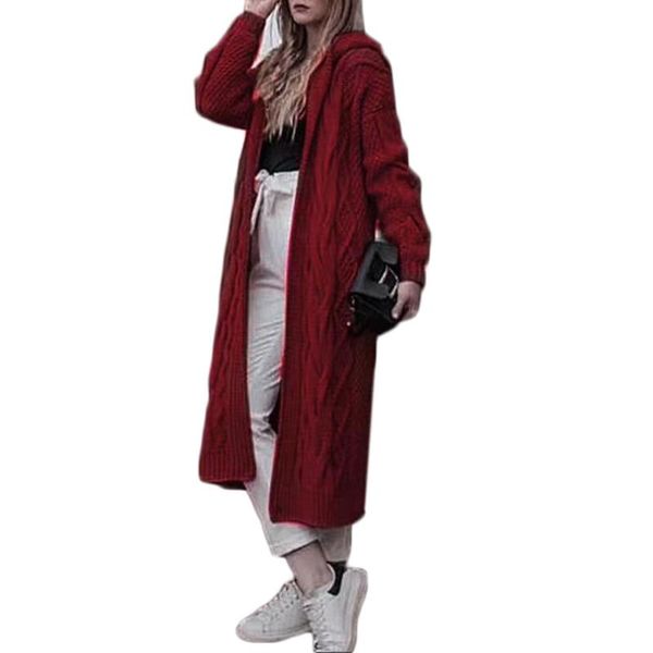 

women's knits & tees women hooded open front cardigan twist chunky cable knit solid long sweater coat m5te, White