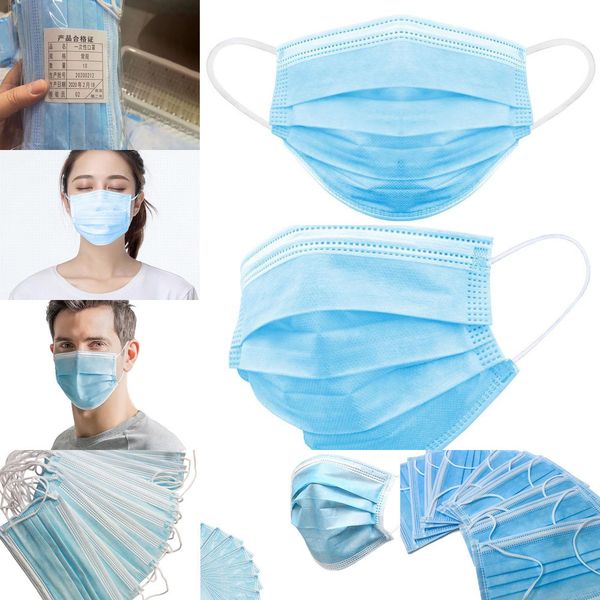 

3 layer face disposable in stock blue mask ear-loop dust mouth masks cover 3-ply non-woven disp hy4hhy4h fdfh