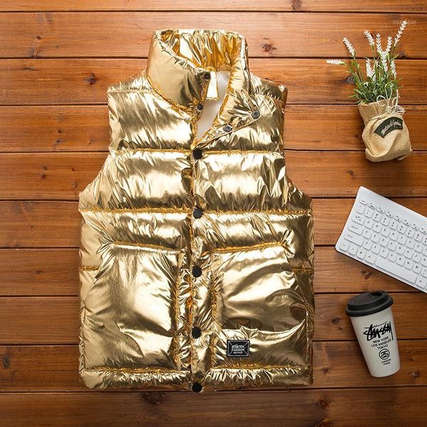 

2020 fashion new women autumn winter gold down cotton vests single breasted silver fashion female loose sleeveless jackets coat1, Black;white