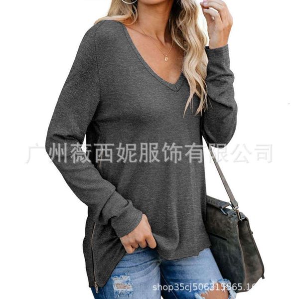 

and 2020 new long sleeve spring autumn solid t-shirt for women, Black;gray