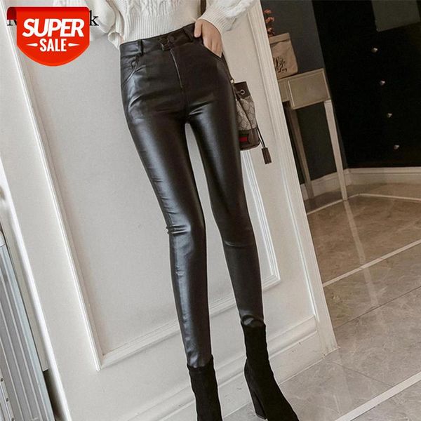 

autumn winter pu leather pants women high waist solid black leather leggings women pants plus size skinny trousers 7163 50 #0w56, Black;white