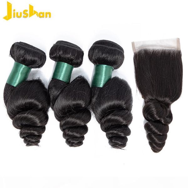 

bundles with clowith closure 100% human hair weave bundles with closure non remy sure brazilian loose wave 3 bundles, Black