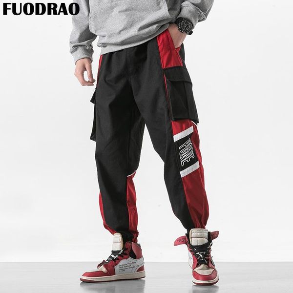

fuodrao hip hop streetwear color patchwork pockets cargo pants men harajuku men jogger ankle-length harem pants bottoms k1711, Black