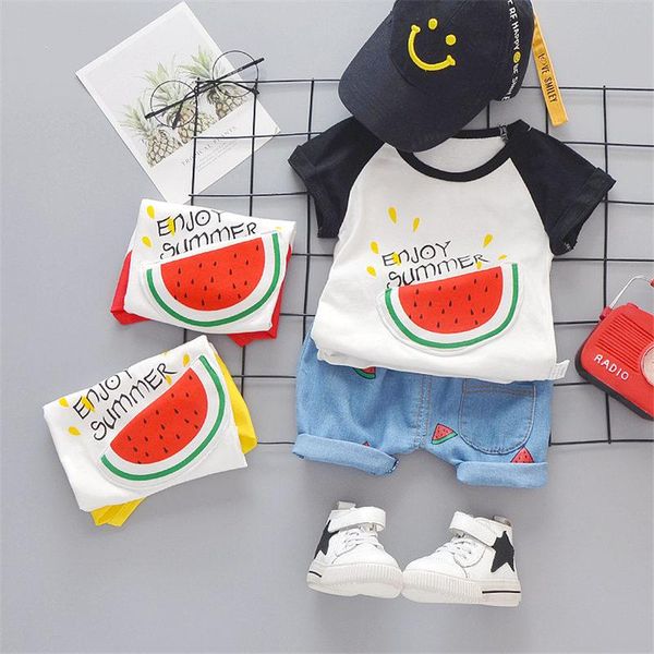 

clothing sets summer style baby girls boys kids cloth lovely watermelon t-shirt shorts infant children fashion costume tracksuits, White