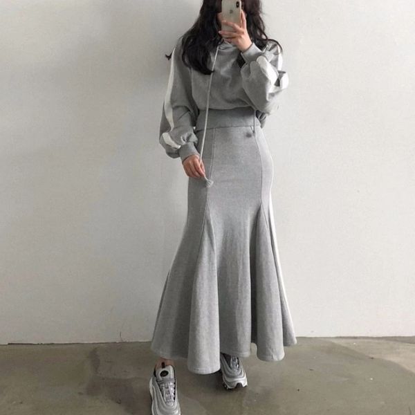 

zawfl autumn two piece sets skirt and set korean style maxi skirt fashion clothing hoodies outfits for women 2020 woman fall c1015, Black;white