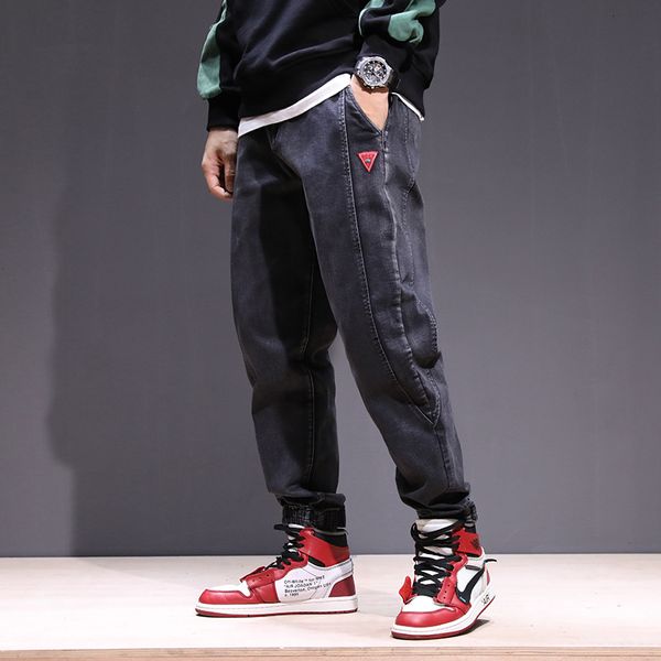 

2021 new japanese style fashion men loose fit spliced designer cargo pants streetwear hip hop joggers velvet winter warm jeans male 4hoi, Blue