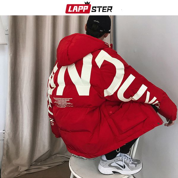 

lappster men streetwear oversized bubble jacket parka mens letter print hip hop fashions windbreaker womens korean coats 201023, Black