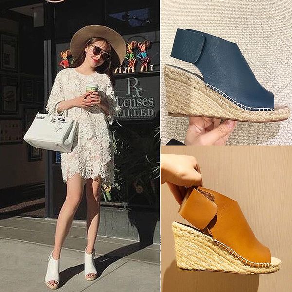 

2021 spring and summer new ladies sandals fish mouth wedge with high heel super fire thick bottom retro rope platform shoes, Black